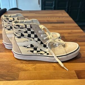 Vans flame checker  Cream High-Top Sneakers